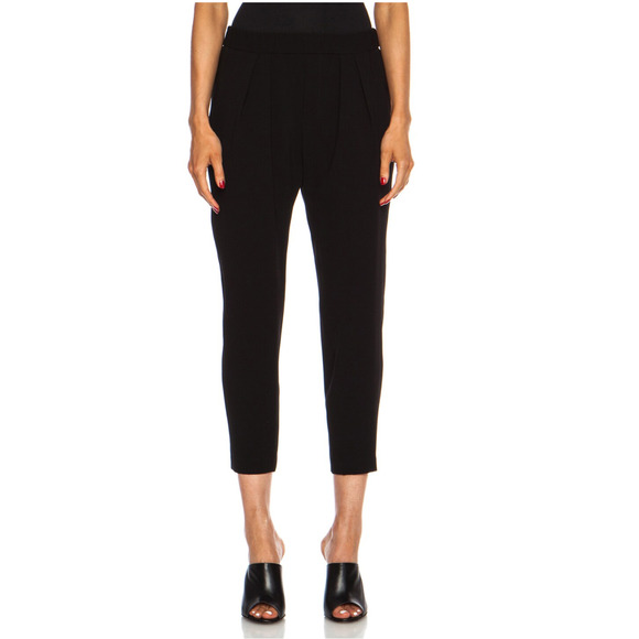 Nili Lotan M Slouchy Crepe Elastic Waist Dress Pants Acetate Pull On Crop Black - Picture 2 of 15